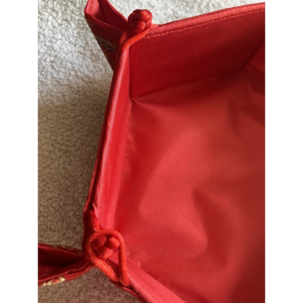 Red Chinese/Japanese Fabric Collapsible Dessert Snack Fruit Bowl - Picture 4 of 6